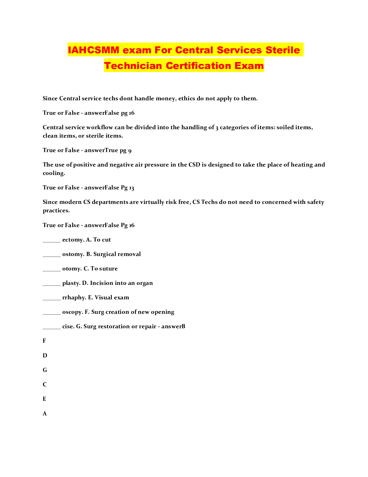 Preview image of IAHCSMM exam For Central Services Sterile Technician Certification Exam document